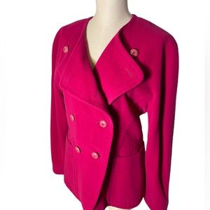 ESCADA Margarethe Fuchsia pink wool angora pea coat winter weather coat size 40